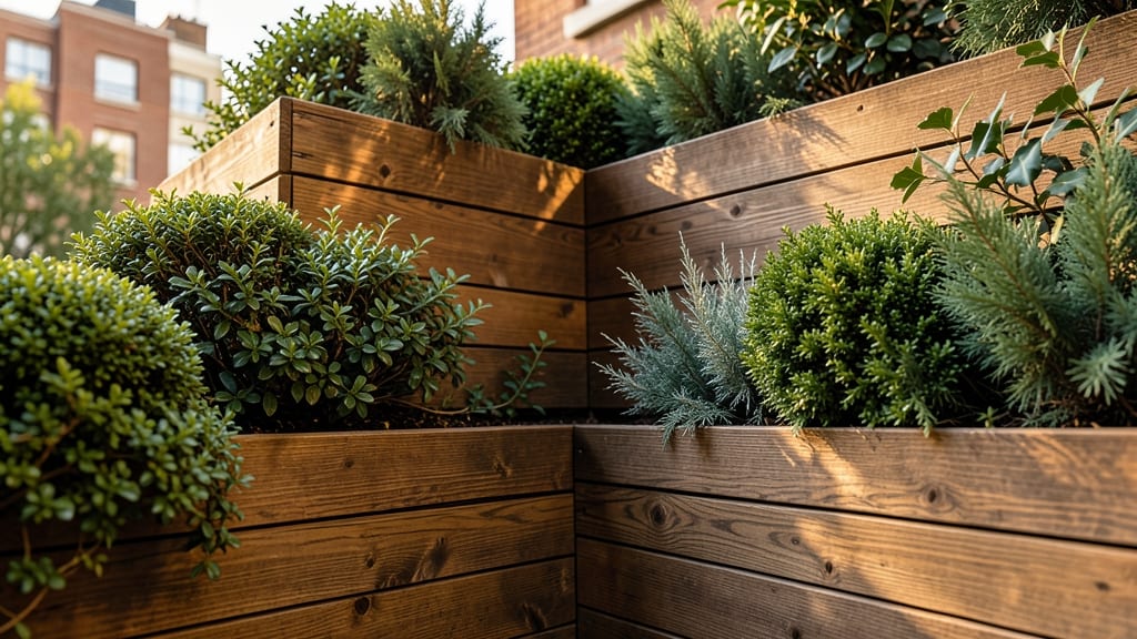 Tiered Wooden Planter Garden With Evergreens