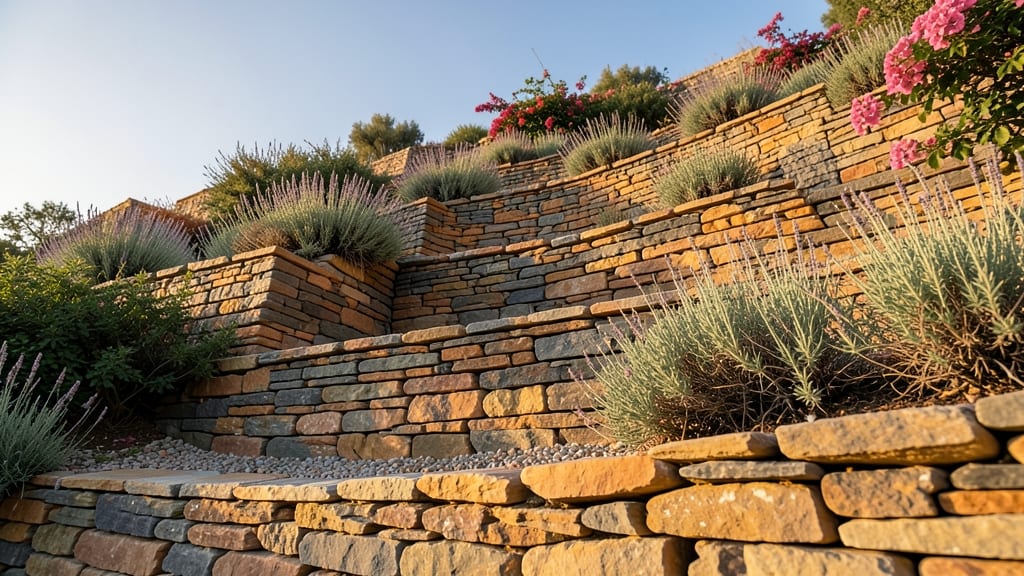 Natural Stone Dry Stack Terraces for Mediterranean Plants