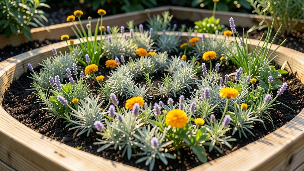 Raised Bed Herb Spiral with Flowers
