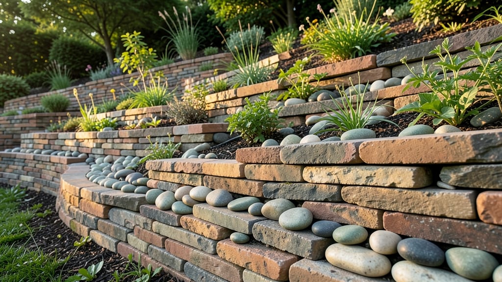 Bricks and Stones Retaining Wall Bed