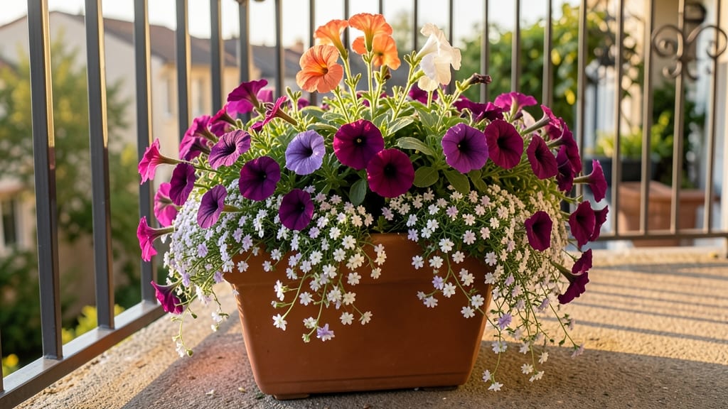 Container Garden with Petunias and Snapdragons