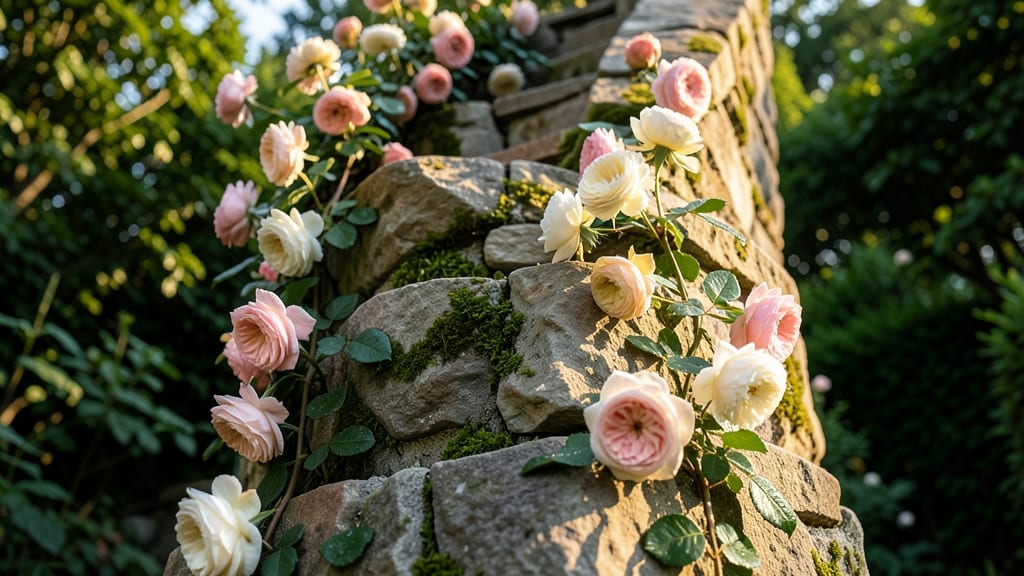 Spiral Stone Planter With Climbing Roses