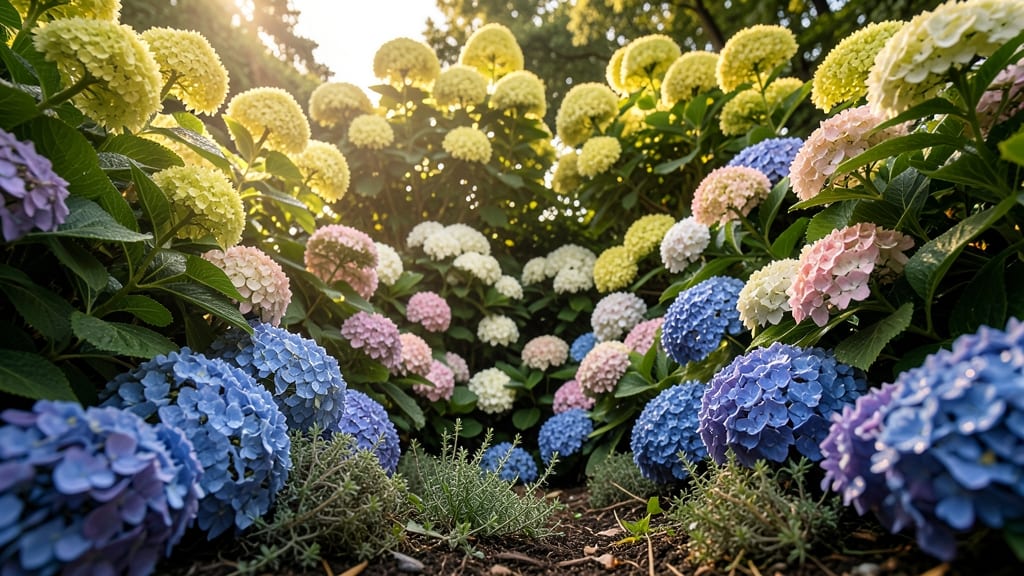 Mixed Hydrangea Height Layers For Dramatic Depth
