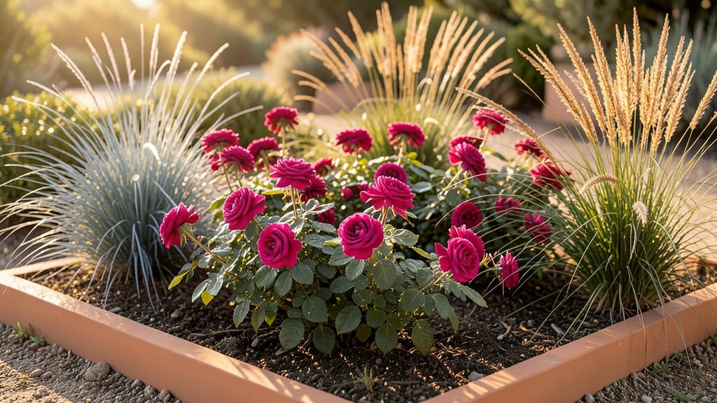 Drought-Resistant Rose and Ornamental Grass Mix