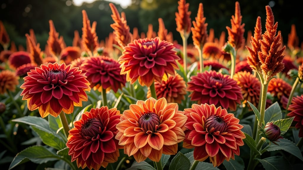 Fireworks Dahlias and Celosia Mix