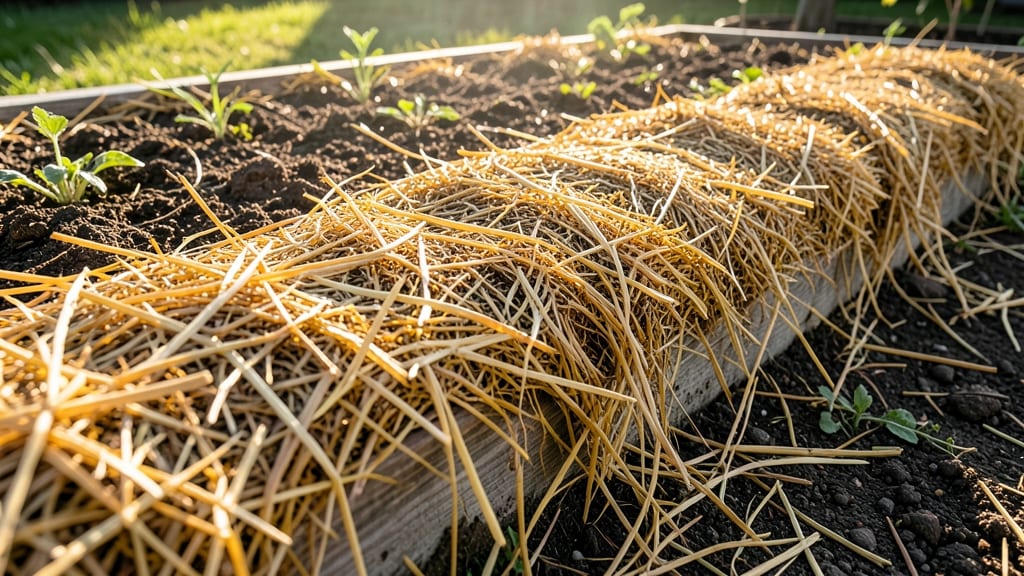 Straw Mulch Layer for Moisture Retention