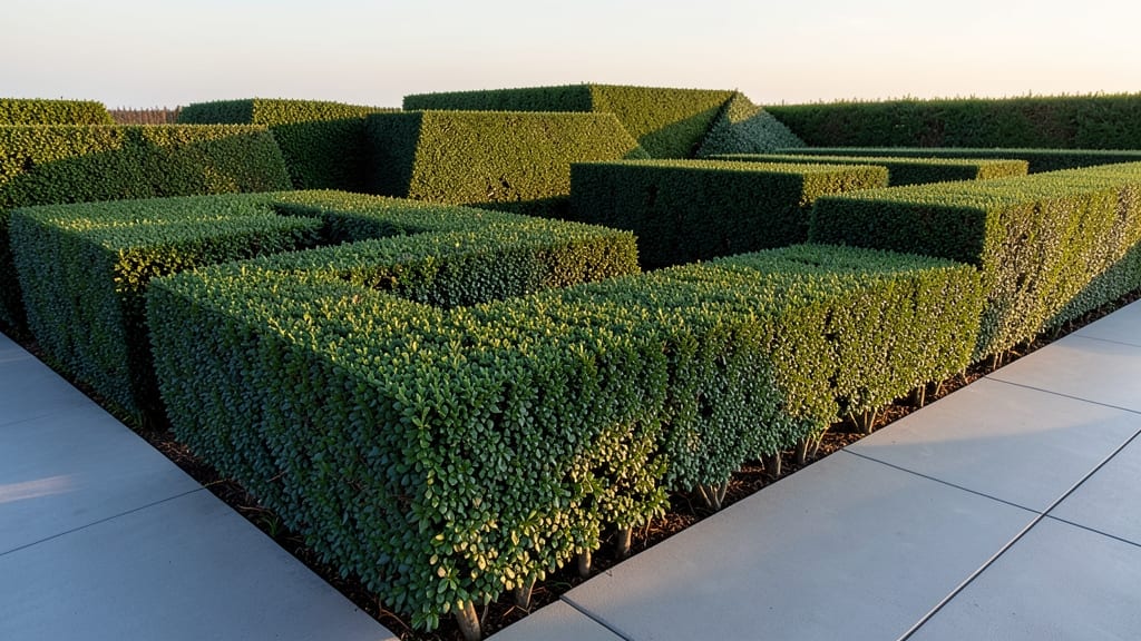 Modern Geometric Shrub Hedges with Boxwood
