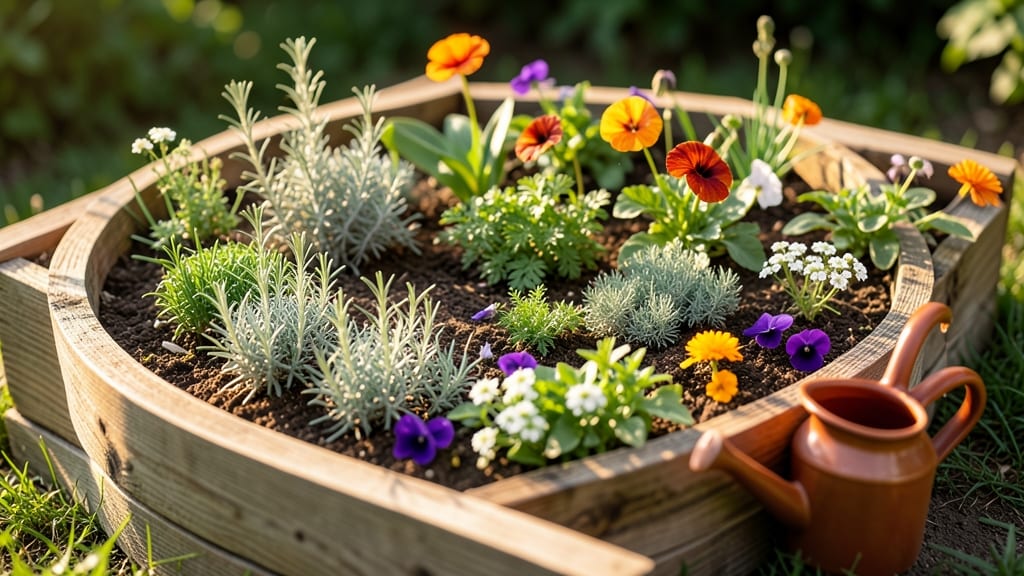 Modern Herb Spirals with Edible Flowers