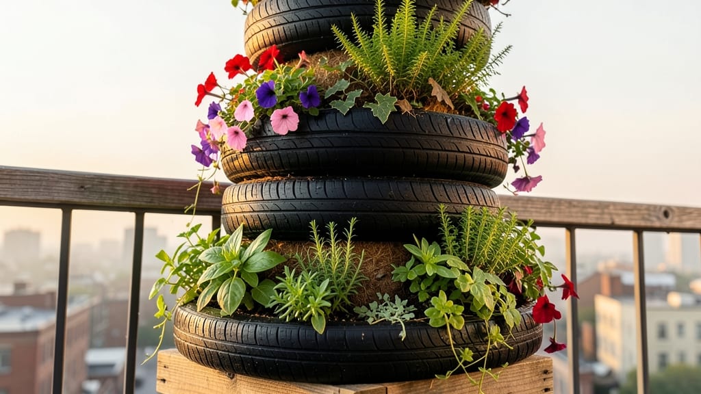 Stacked Tire Vertical Garden Wall