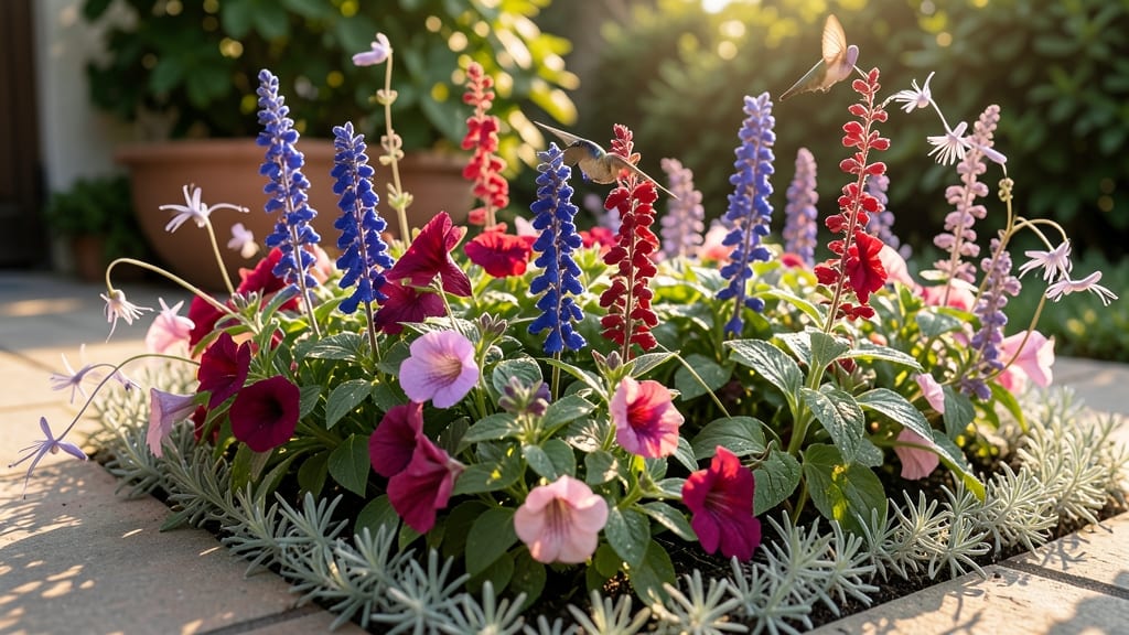 Hummingbird Haven with Fuchsias and Salvias