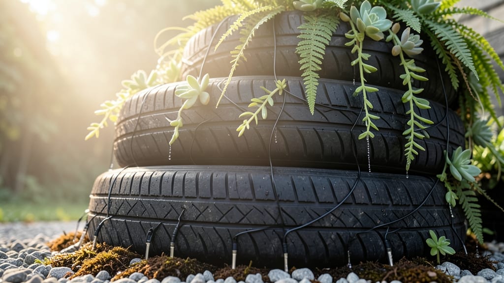 Tire Planters with Built-In Drip Irrigation