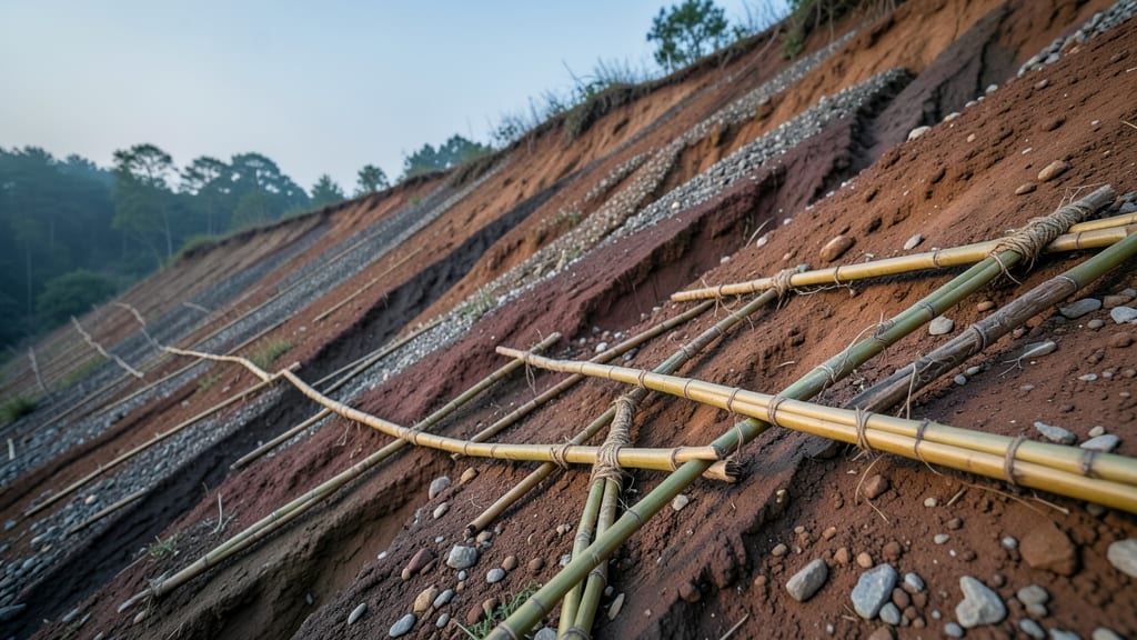 Bamboo Fascine Erosion Control with Ferns