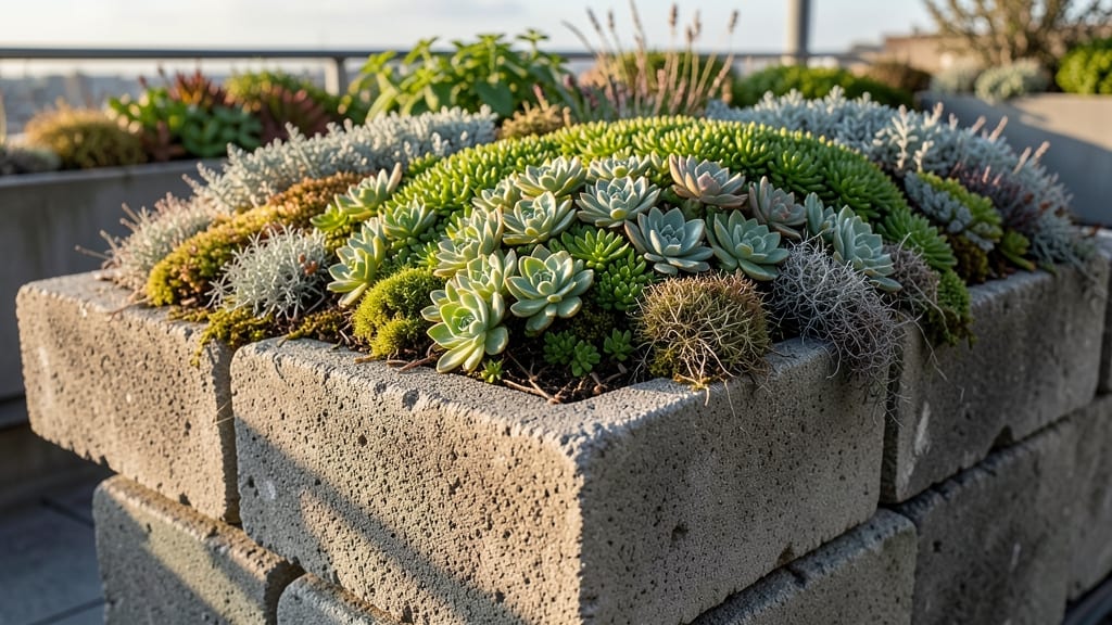 Cinder Block Planter With Living Roof