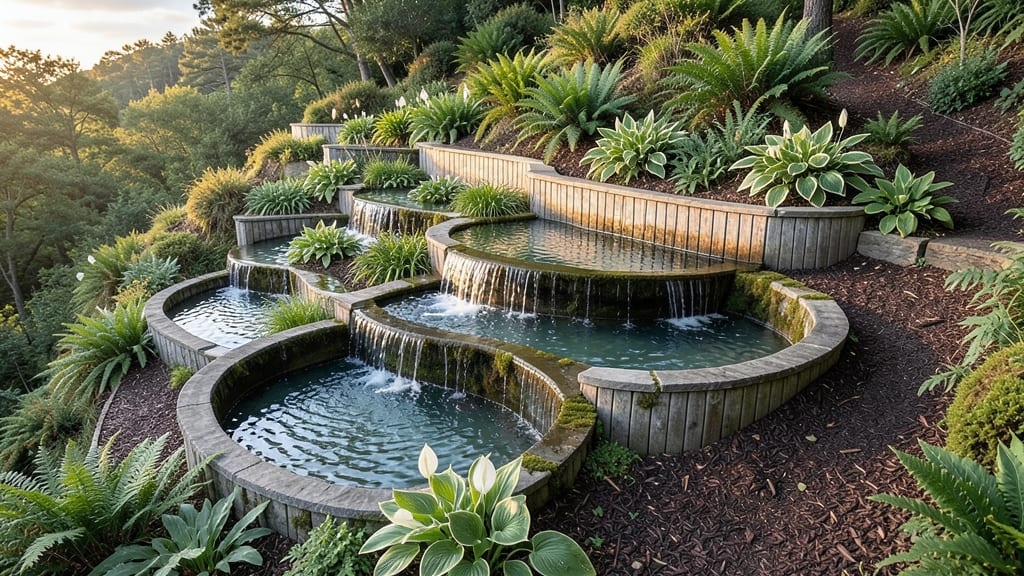 Cascading Waterfall Planters with Aquatic Plants