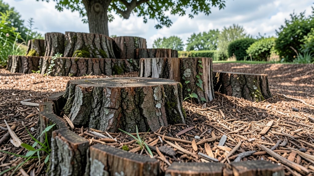 Log Stump Edging for Whimsical Appeal