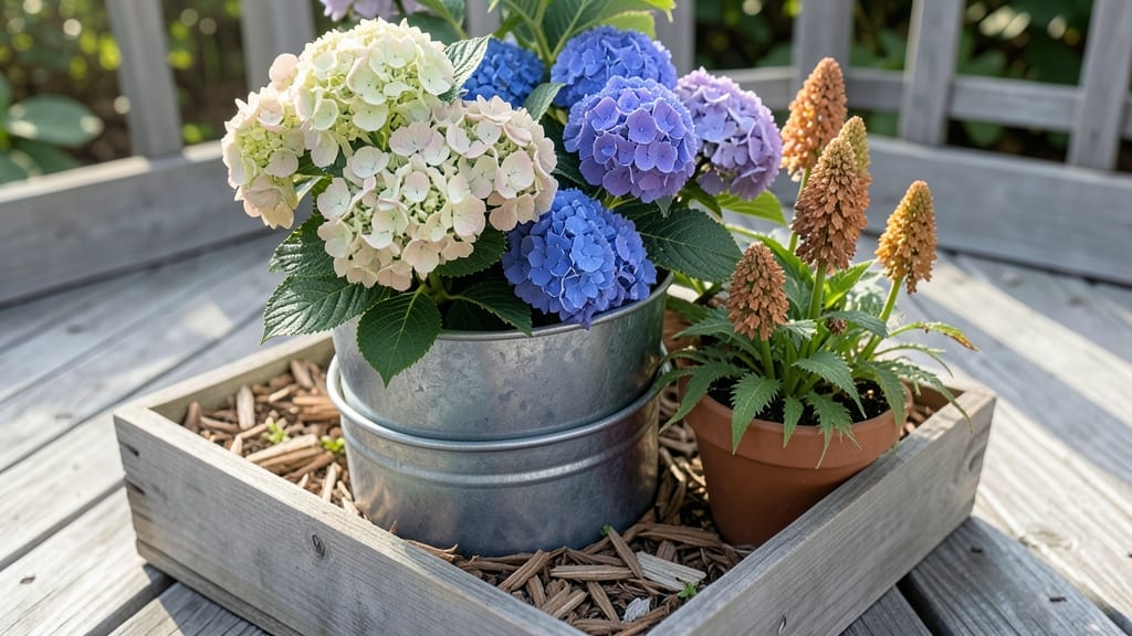 Container Hydrangea Display With Seasonal Swaps