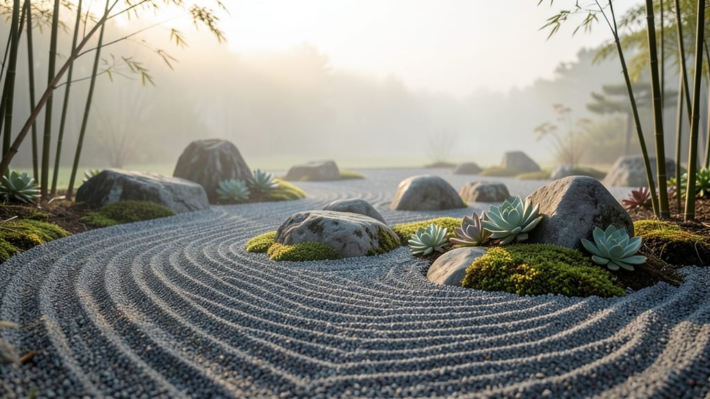 Japanese Zen Rock Garden with Moss