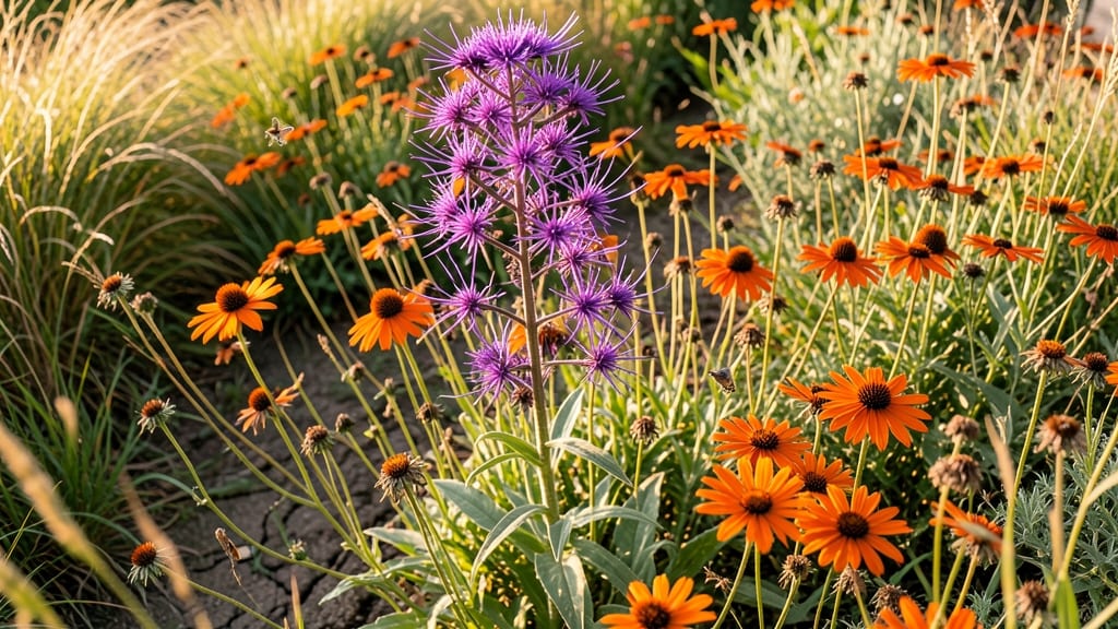 Sunburst Perennial Border with Liatris and Coneflowers