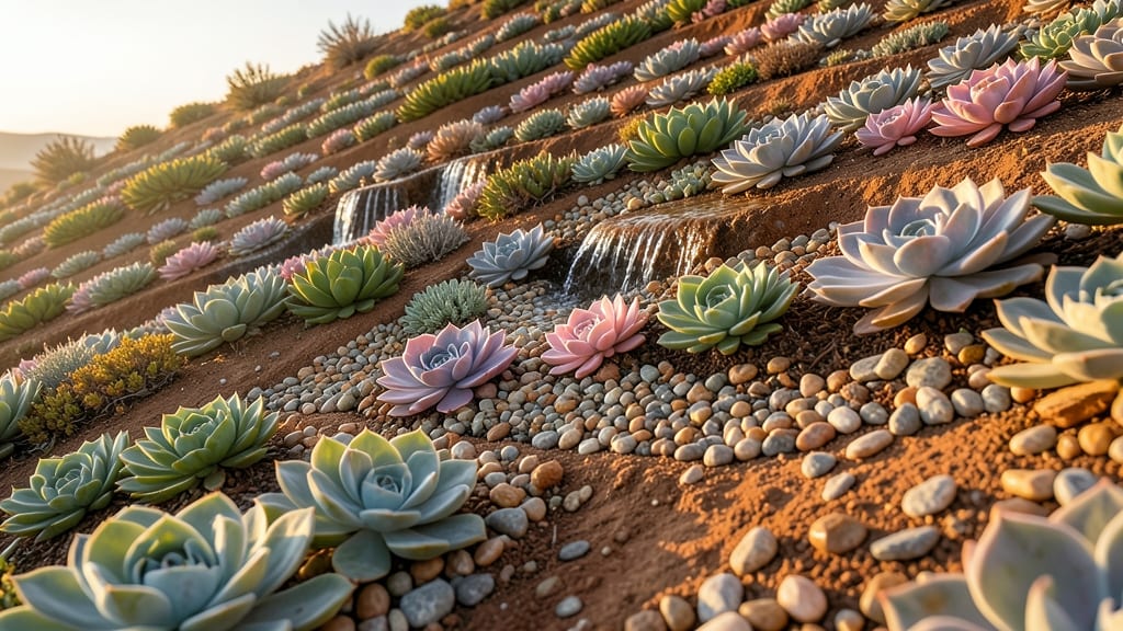 Cascading Succulent Steps with Gravel Mulch