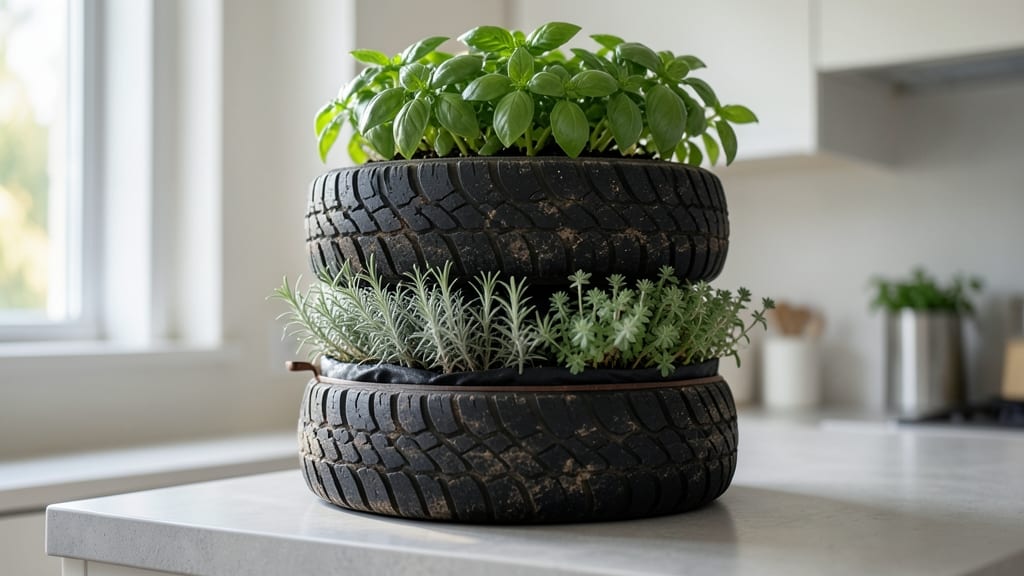 Vertical Tractor Tire Herb Garden