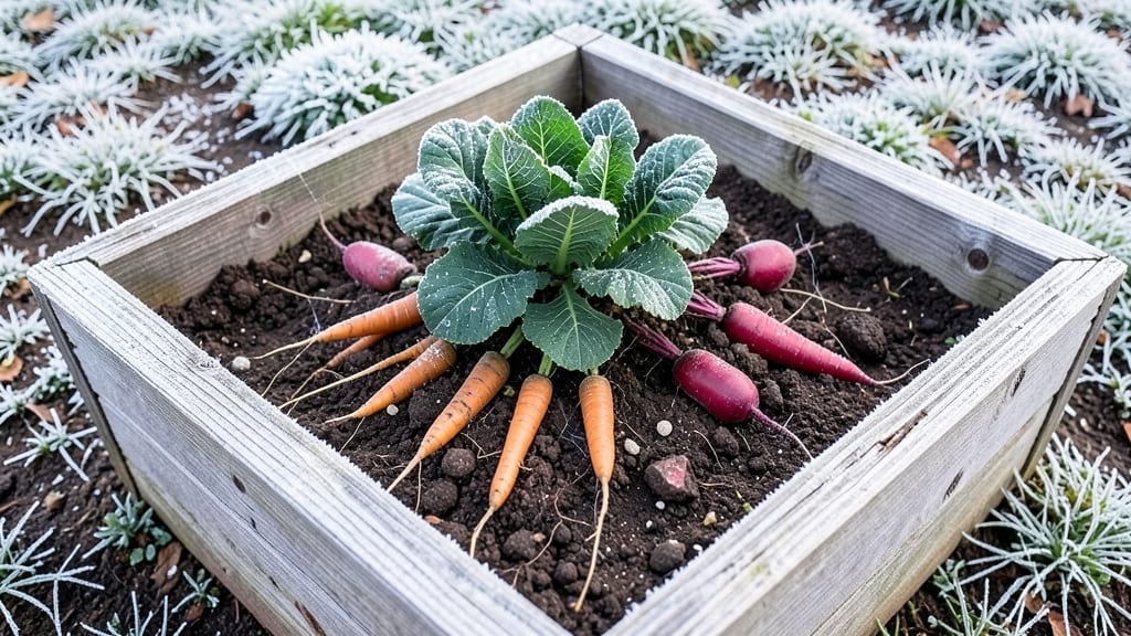 Winter Hardy Kale and Root Vegetable Bed