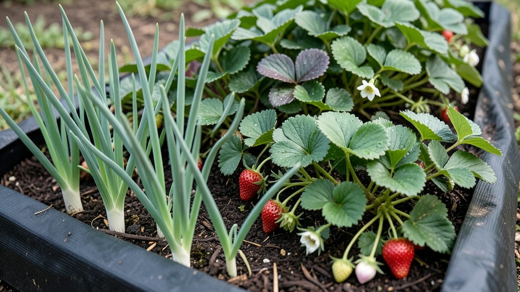 Strawberry and Green Onion Interplanting
